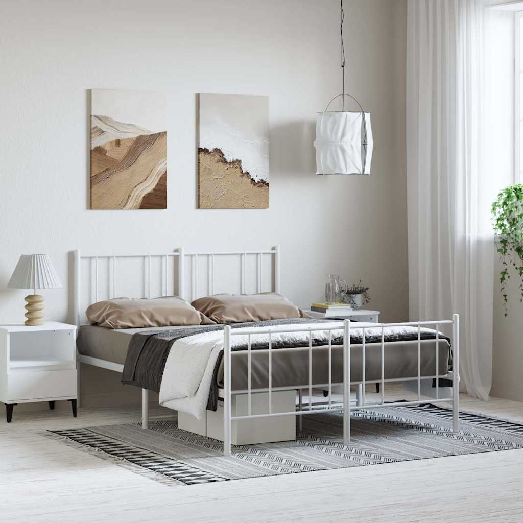 Sengeramme Med Sengegavl Metal - Hvid / med hovedgærde og fodgærde / 135 x 190 cm