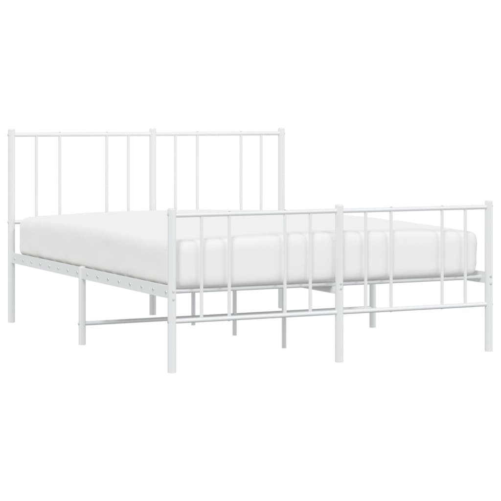 Cadru de pat metalic cu tăblie de cap/picioare, alb, 140x190 cm