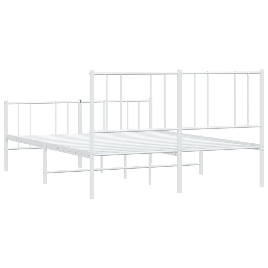 Cadru de pat metalic cu tăblie de cap/picioare, alb, 140x190 cm