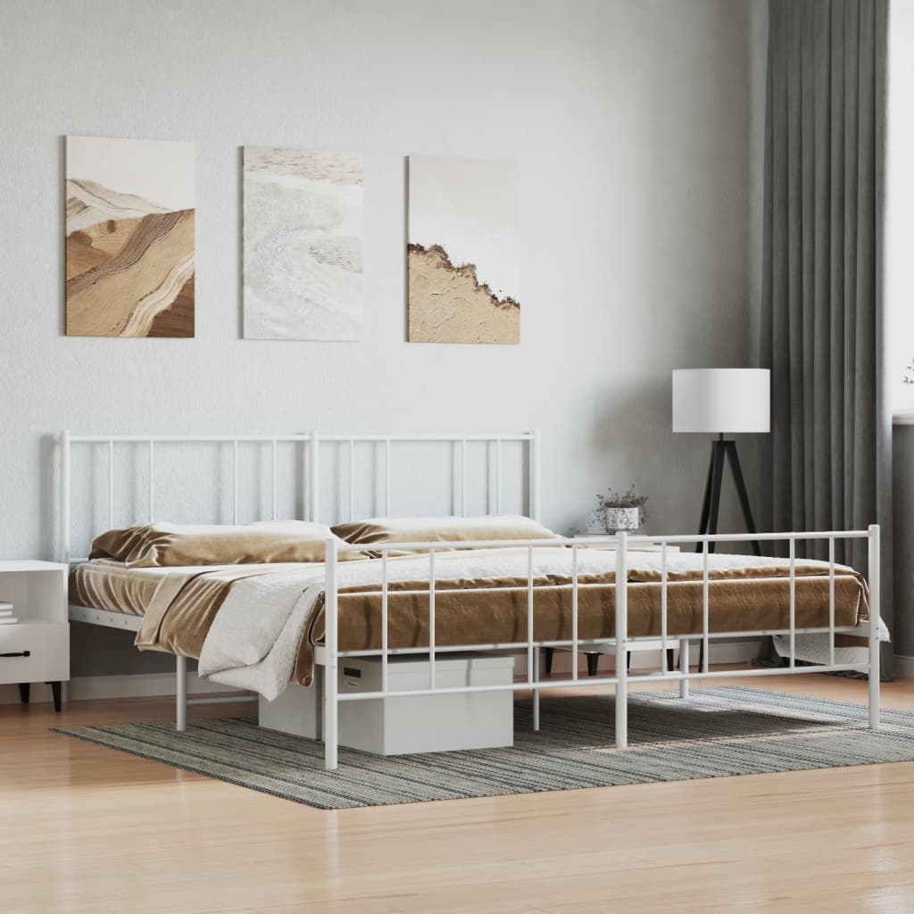 Kovový rám postele s hlavovým a nožním čelem bílý 180 x 200 cm