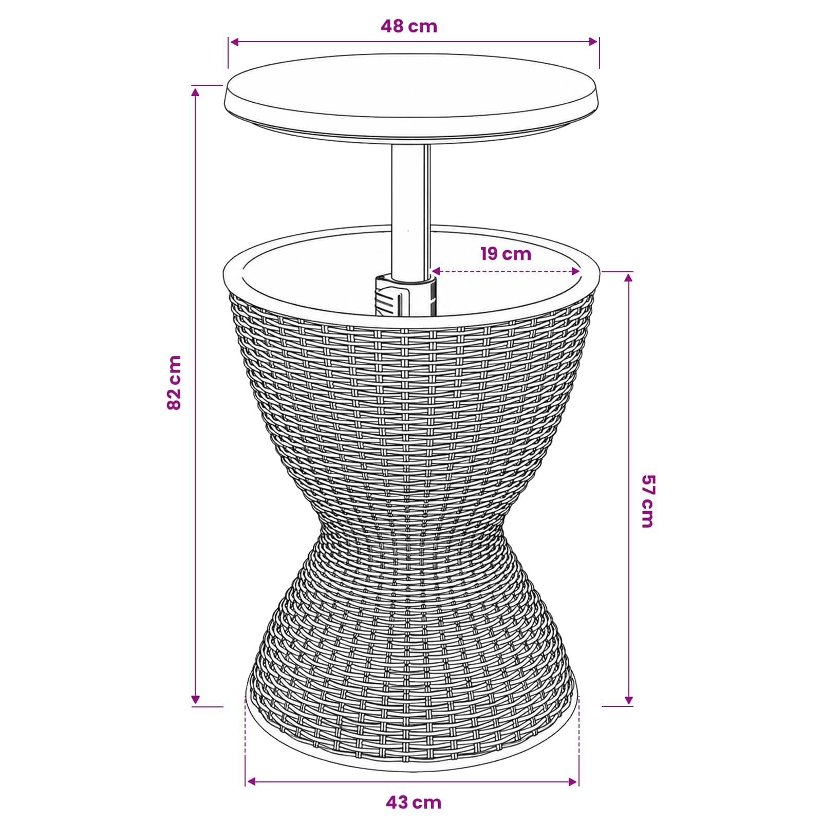 3 in Ice Cooler Table Polypropylene size guide