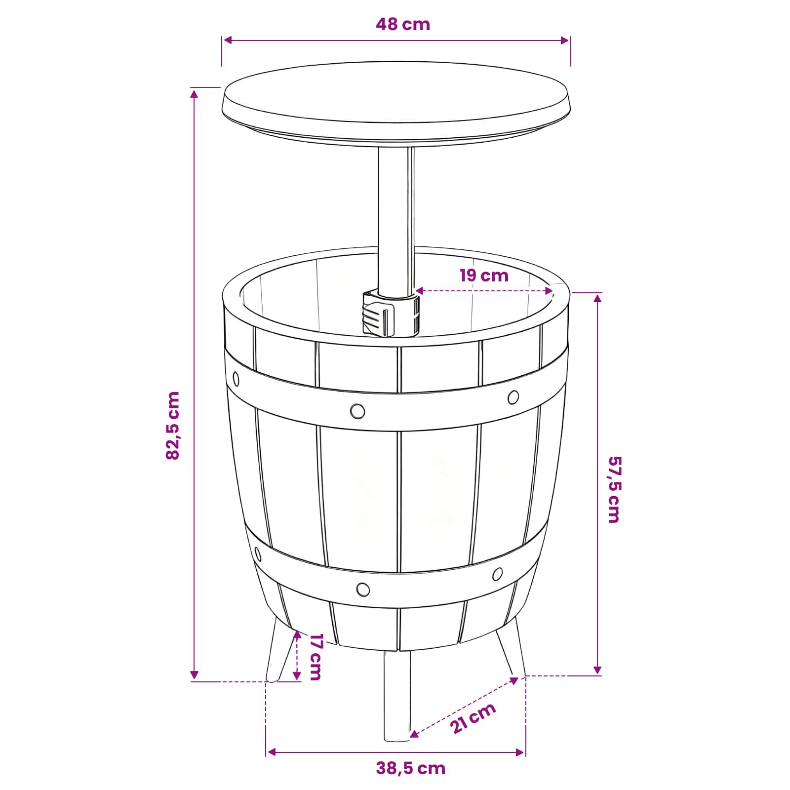 3 in Ice Cooler Table Polypropylene size guide