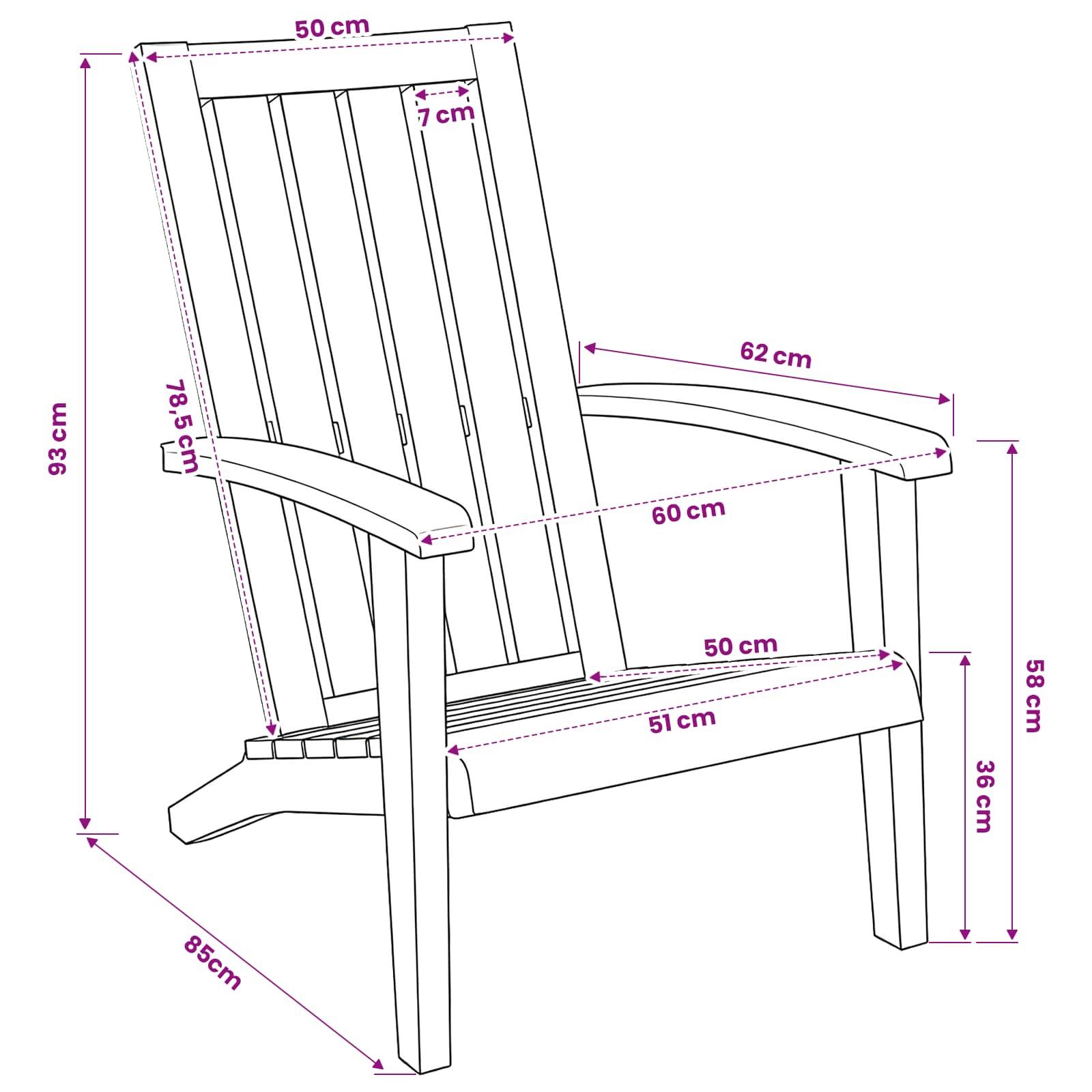 Garden Adirondack Chair Polypropylene size guide
