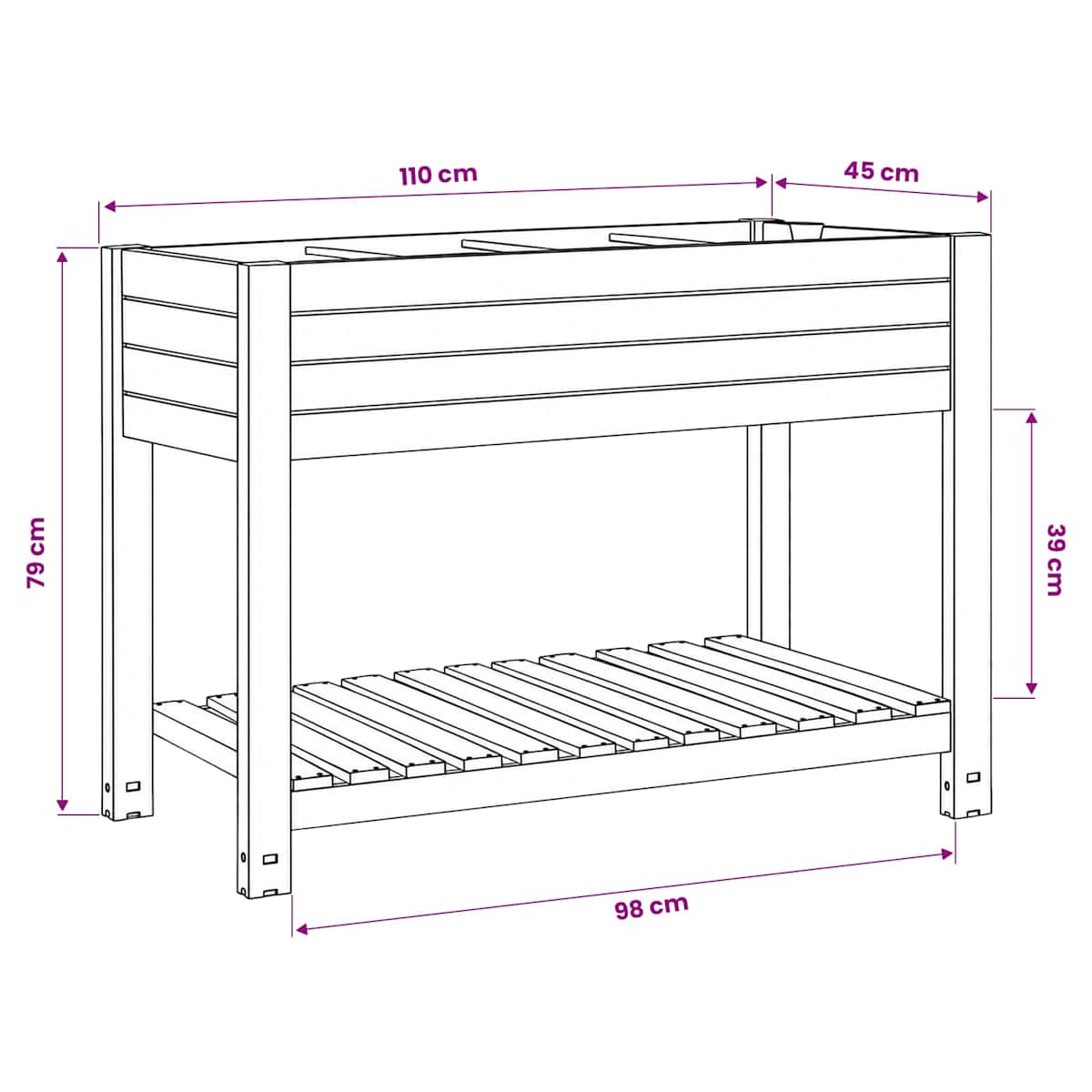 Højbed 110x45x79 cm polypropylen - Billede 7