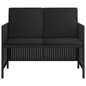 6dílný zahradní jídelní set s poduškami černý polyratan - obrázek 4