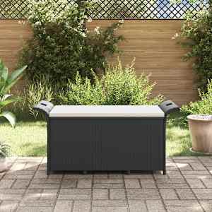 vidaXL Παγκάκι Κήπου με Μαξιλάρι Μαύρο 116x46x57 εκ. από Συνθ. Ρατάν