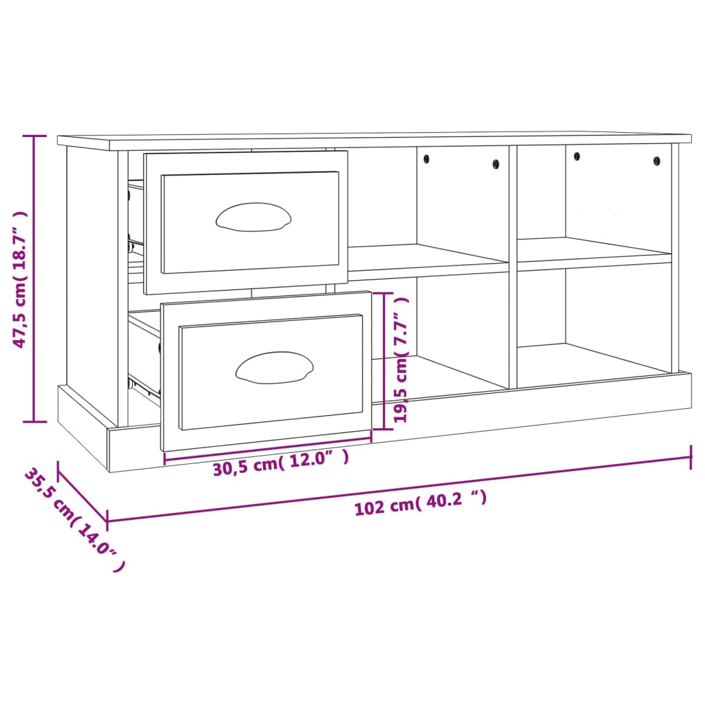 TV omarica bela 102x35,5x47,5 cm inženirski les