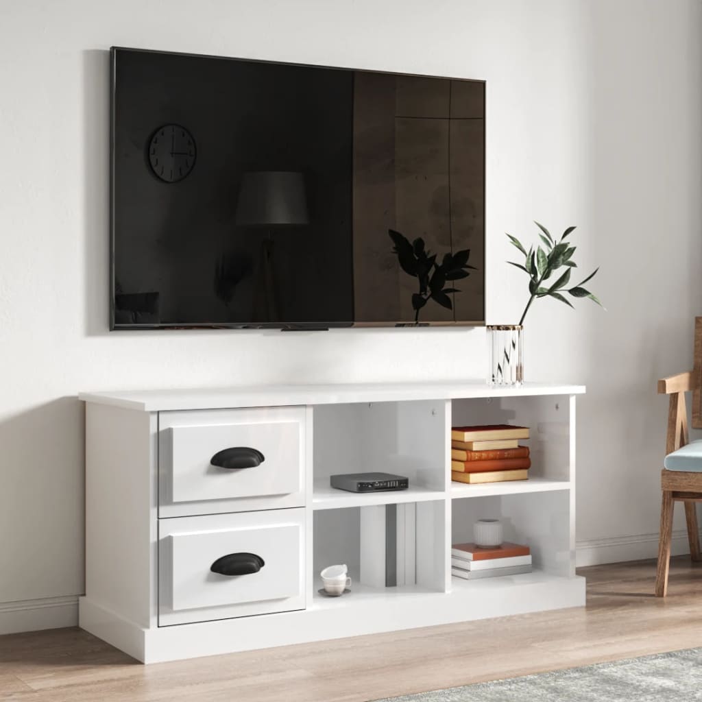 vidaXL Comodă TV, alb extralucios, 102x35,5x47,5 cm, lemn prelucrat