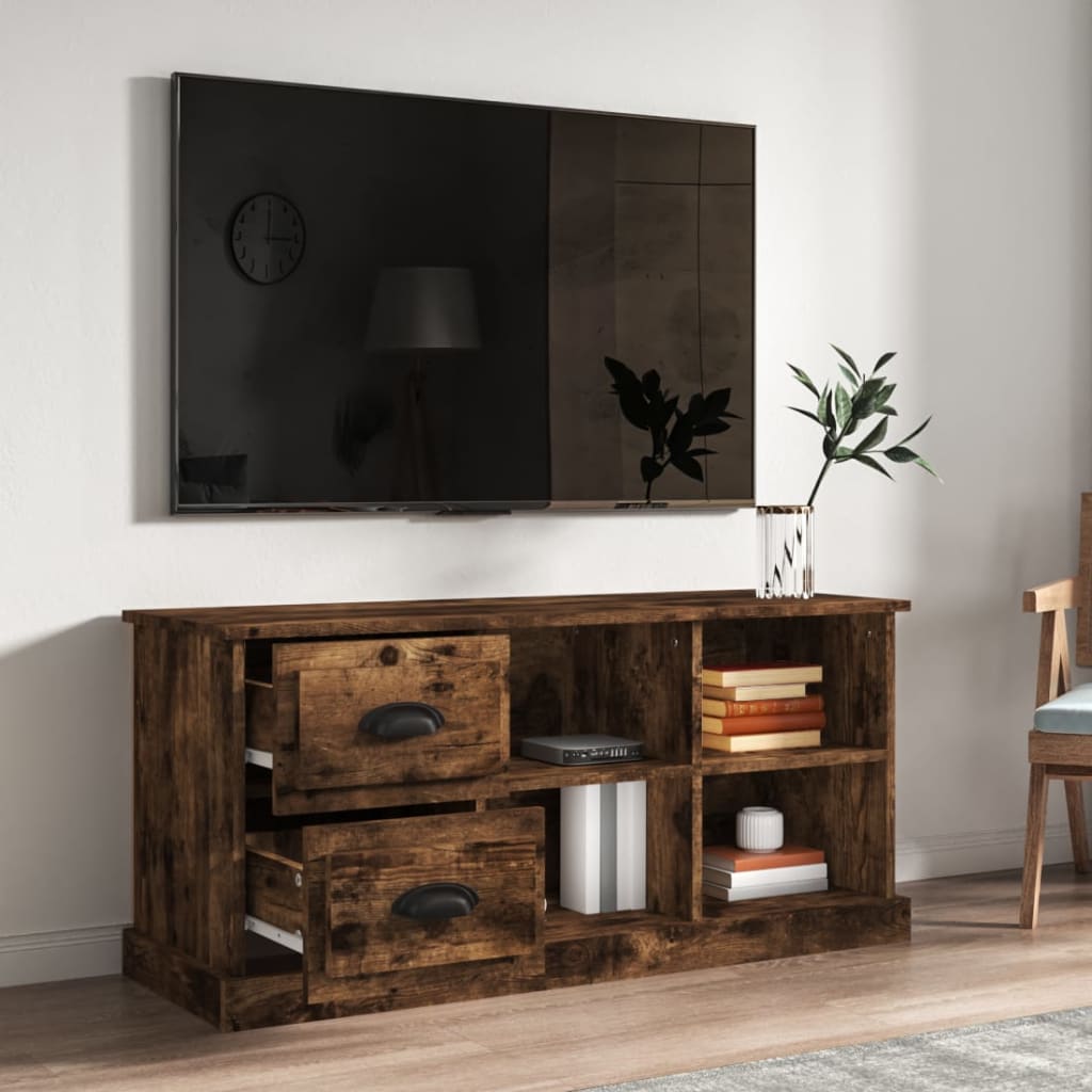 füstös tölgyszínű szerelt fa TV-szekrény 102 x 35,5 x 47,5 cm