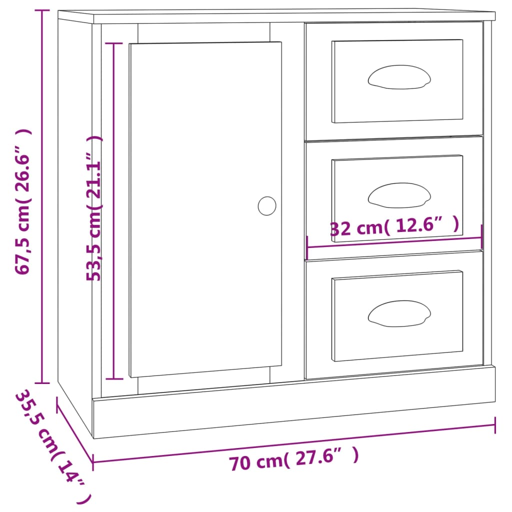 Servantă, alb extralucios, 70x35,5x67,5 cm, lemn prelucrat