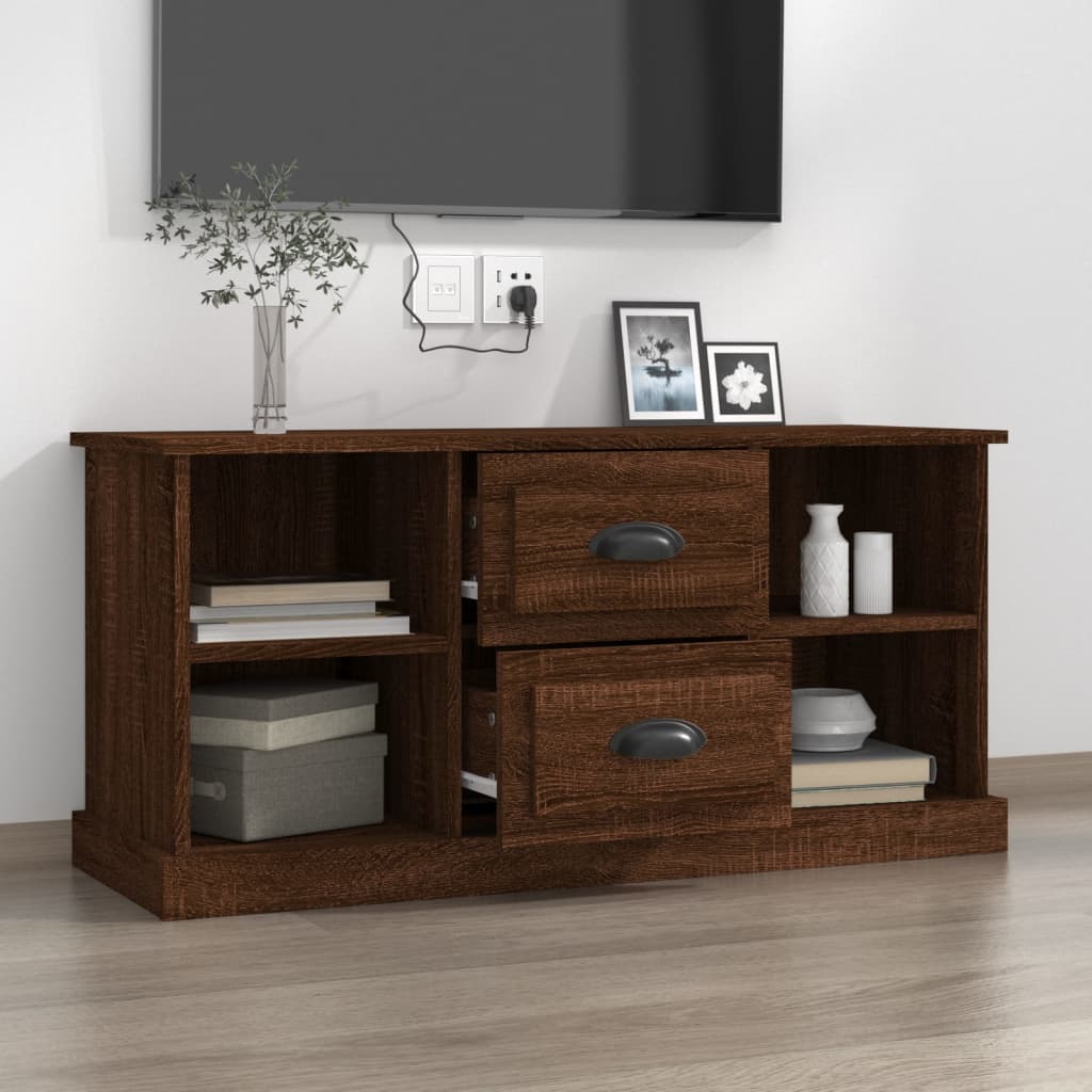 barna tölgyszínű szerelt fa TV-szekrény 99,5x35,5x48 cm