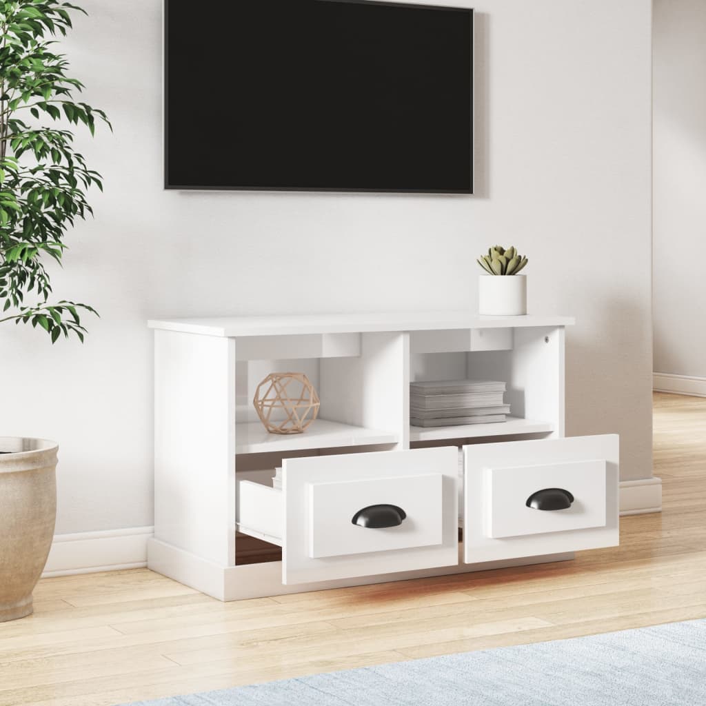 Mesa TV Salon,Mueble de TV con ruedas contrachapada blanco brillo 80x40x40  cm -CD53625