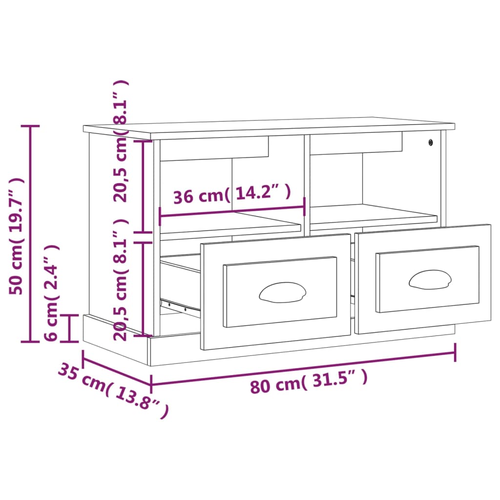 Szafka pod TV, dąb sonoma, 80x35x50 cm, materiał drewnopochodny