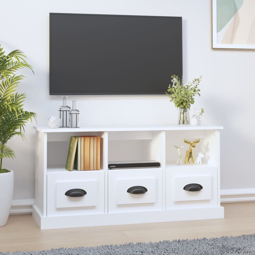 vidaXL Comodă TV, alb, 100x35x50 cm, lemn prelucrat