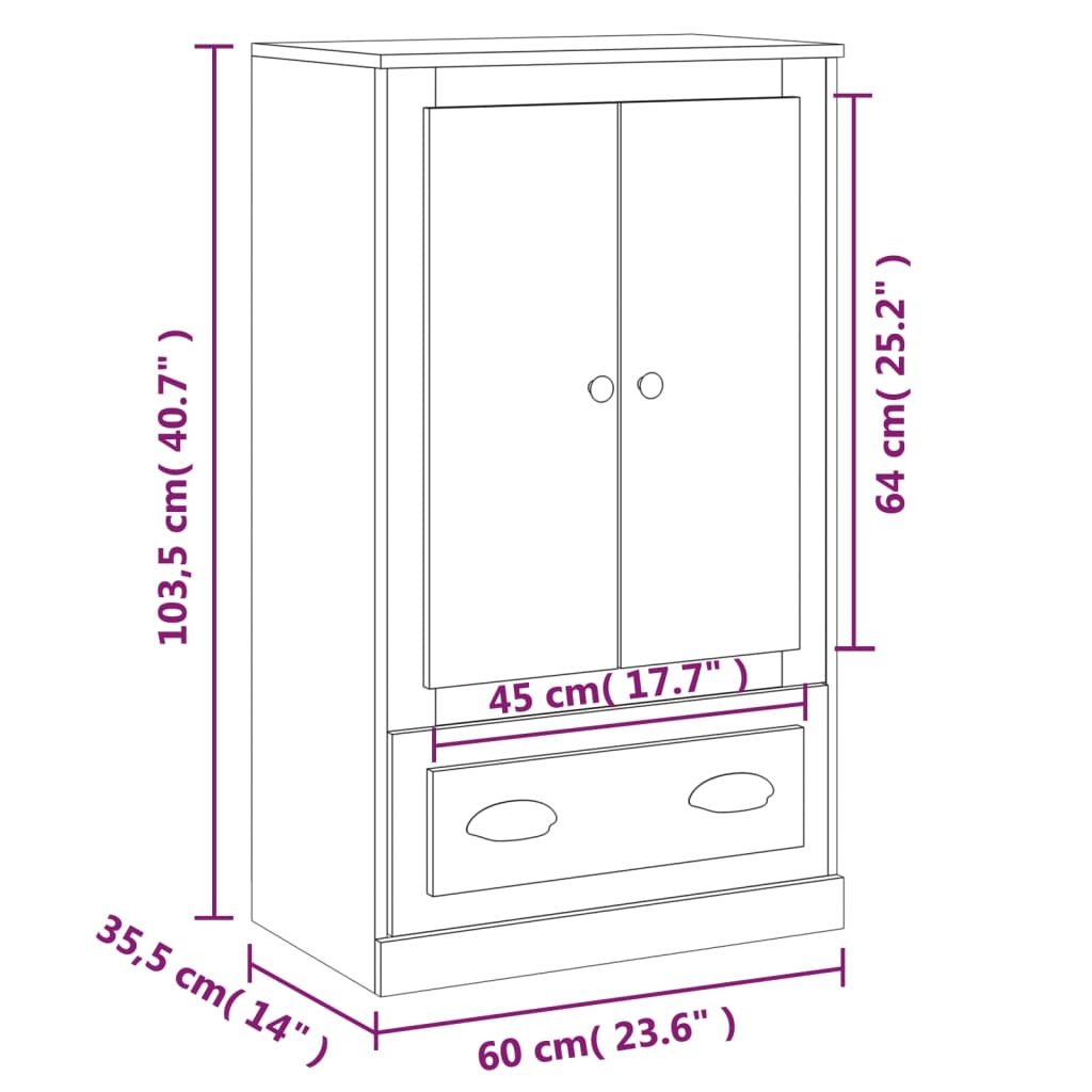 Visoka omara bela 60x35,5x103,5 cm inženirski les