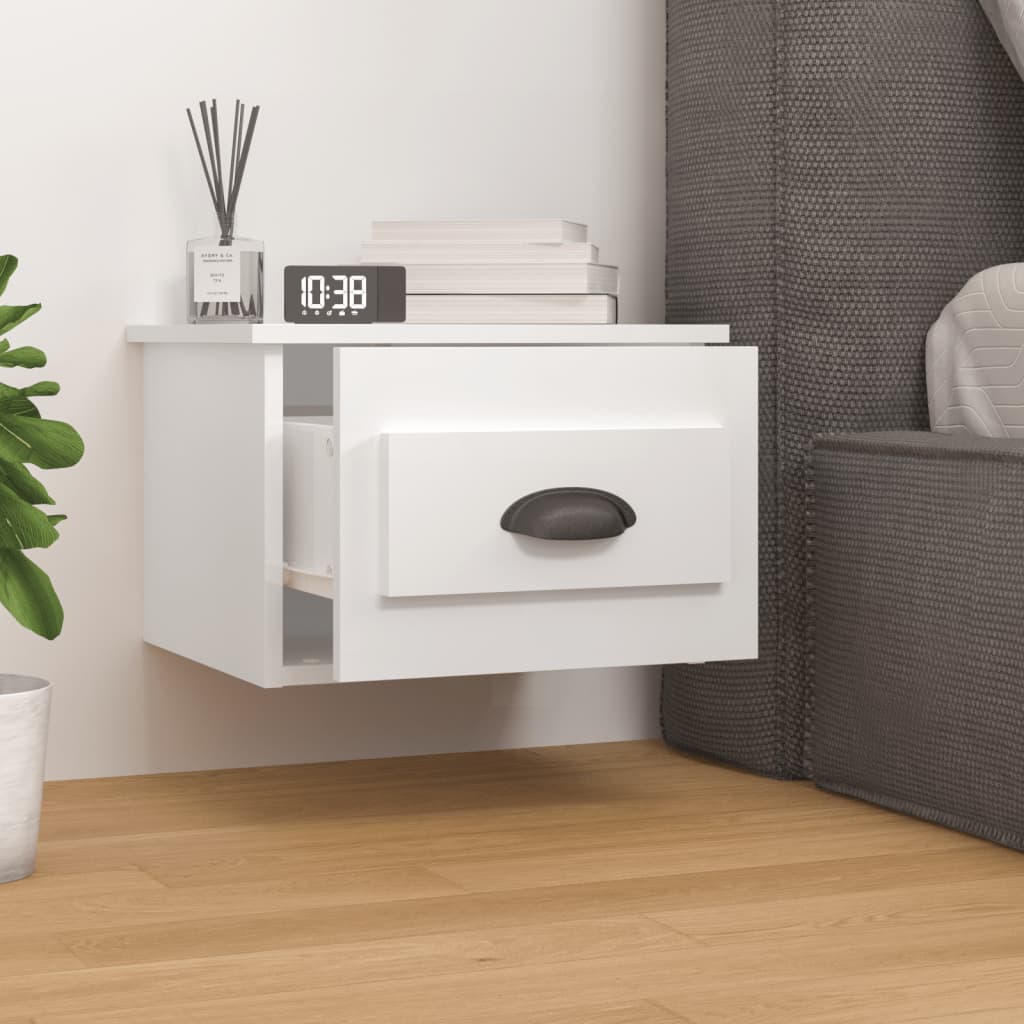 vidaXL Nachtkastjes 2 st wandgemonteerd 41,5x36x28 cm hoogglans wit afbeelding