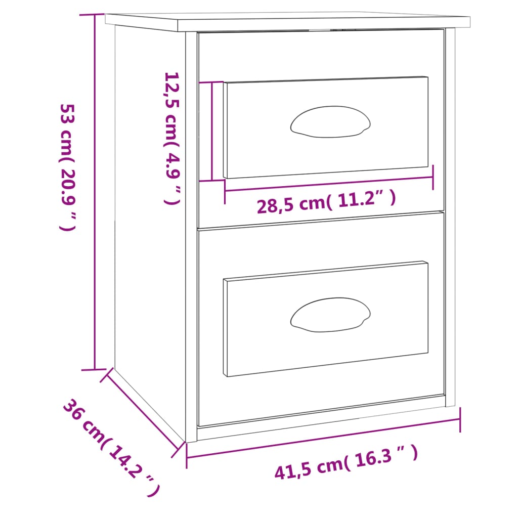  Nástenný nočný stolík biely 41,5x36x53 cm