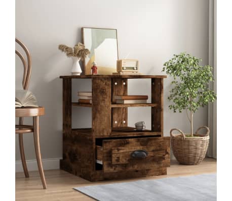 vidaXL Mesa de apoio 50x50x60 cm derivados de madeira carvalho fumado