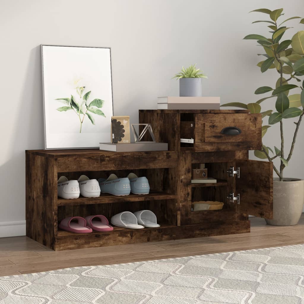 vidaXL füstös tölgy színű szerelt fa cipősszekrény 100x42x60 cm