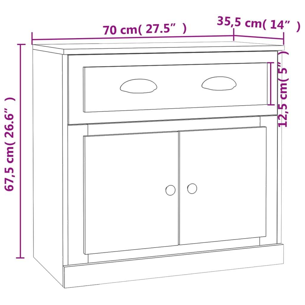 Servantă, alb, 70x35,5x67,5 cm, lemn prelucrat