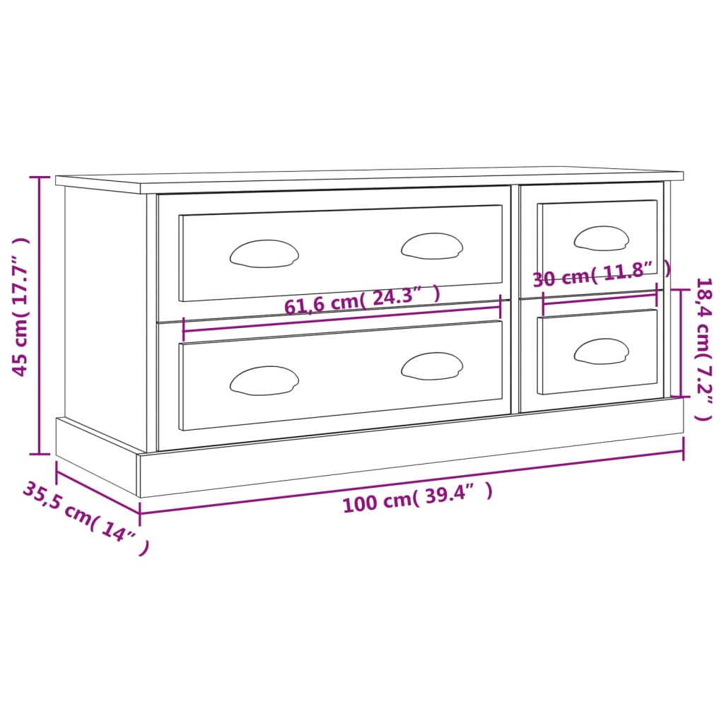 Szafka pod TV, biała, 100x35,5x45 cm, materiał drewnopochodny