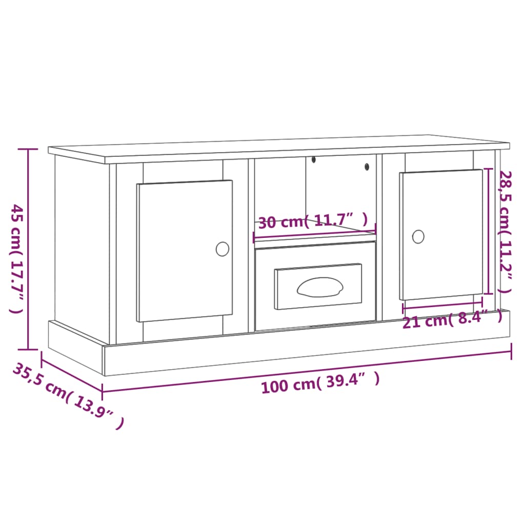 TV omarica bela 100x35,5x45 cm inženirski les