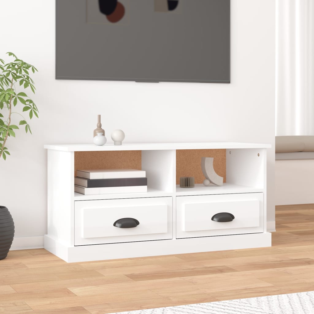 vidaXL Meuble TV blanc brillant 93x35,5x45 cm bois d'ingénierie