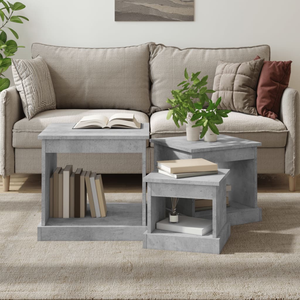 vidaXL Tables gigognes 3 pcs gris béton bois d'ingénierie