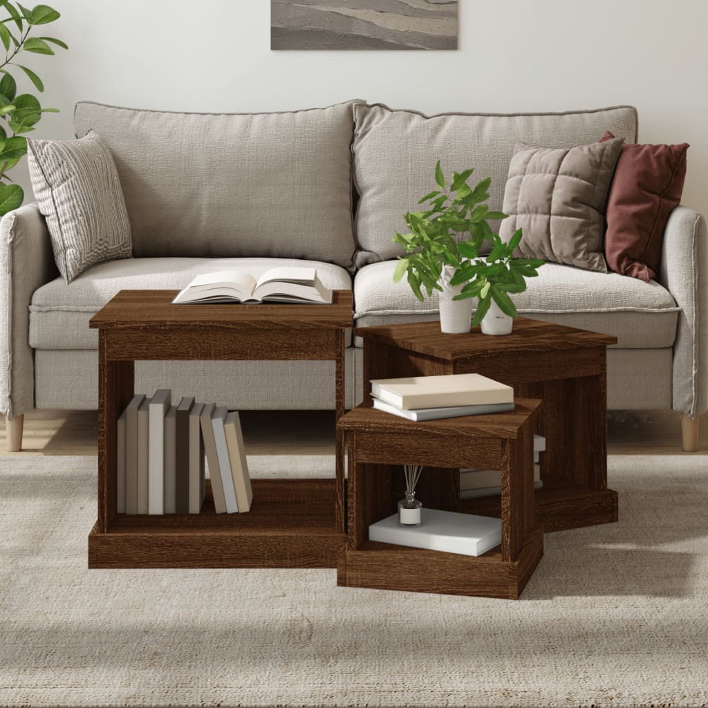 vidaXL Coffee Tables 3 pcs Brown Oak Engineered Wood