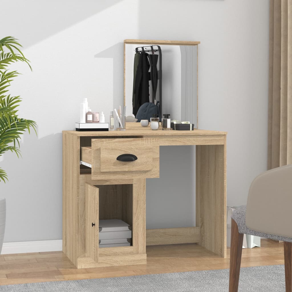 vidaXL sonoma tölgy színű szerelt fa tükrös pipereasztal 90x50x132,5cm