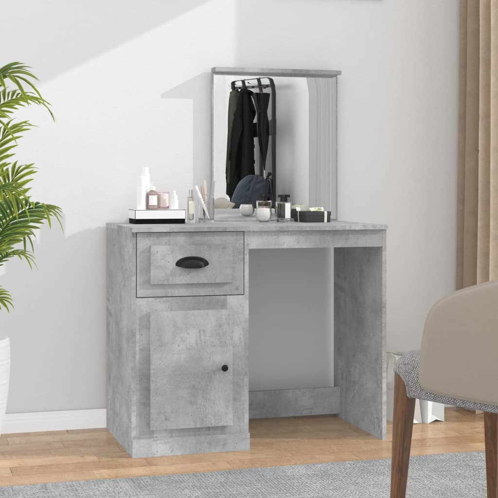 vida XL Schminktisch mit Spiegel Betongrau 90x 50x 132,5 cm Holzwerkstoff