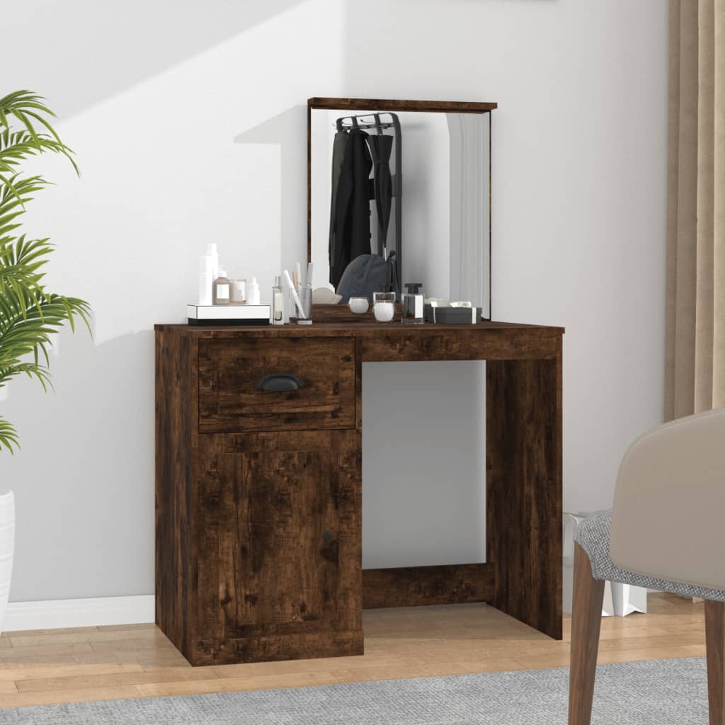 vidaXL Coiffeuse et miroir chêne fumé 90x50x132,5 cm bois d'ingénierie