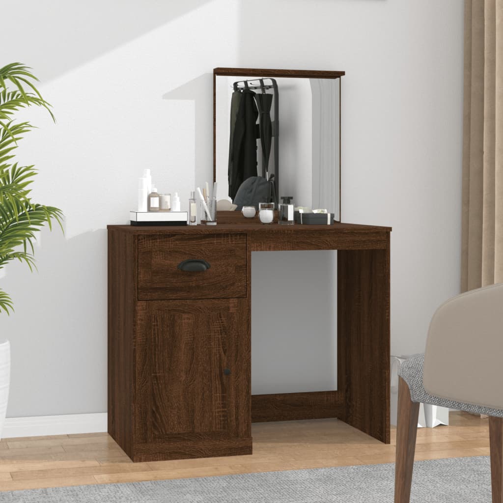 vida XL Schminktisch mit Spiegel Braun Eichen-Optik 90x 50x 132,5 cm