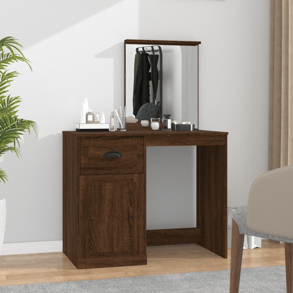 vidaXL Masă de toaletă cu oglindă, stejar maro 90x50x132,5 cm lemn vidaXL imagine noua 2022