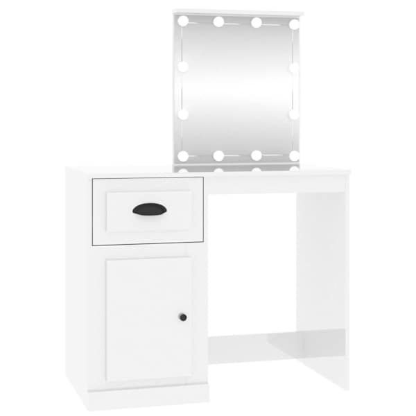 vidaXL tualettlaud LED-iga, k&otilde;rgl&auml;ikega valge, 90 x 50 x 132,5 cm
