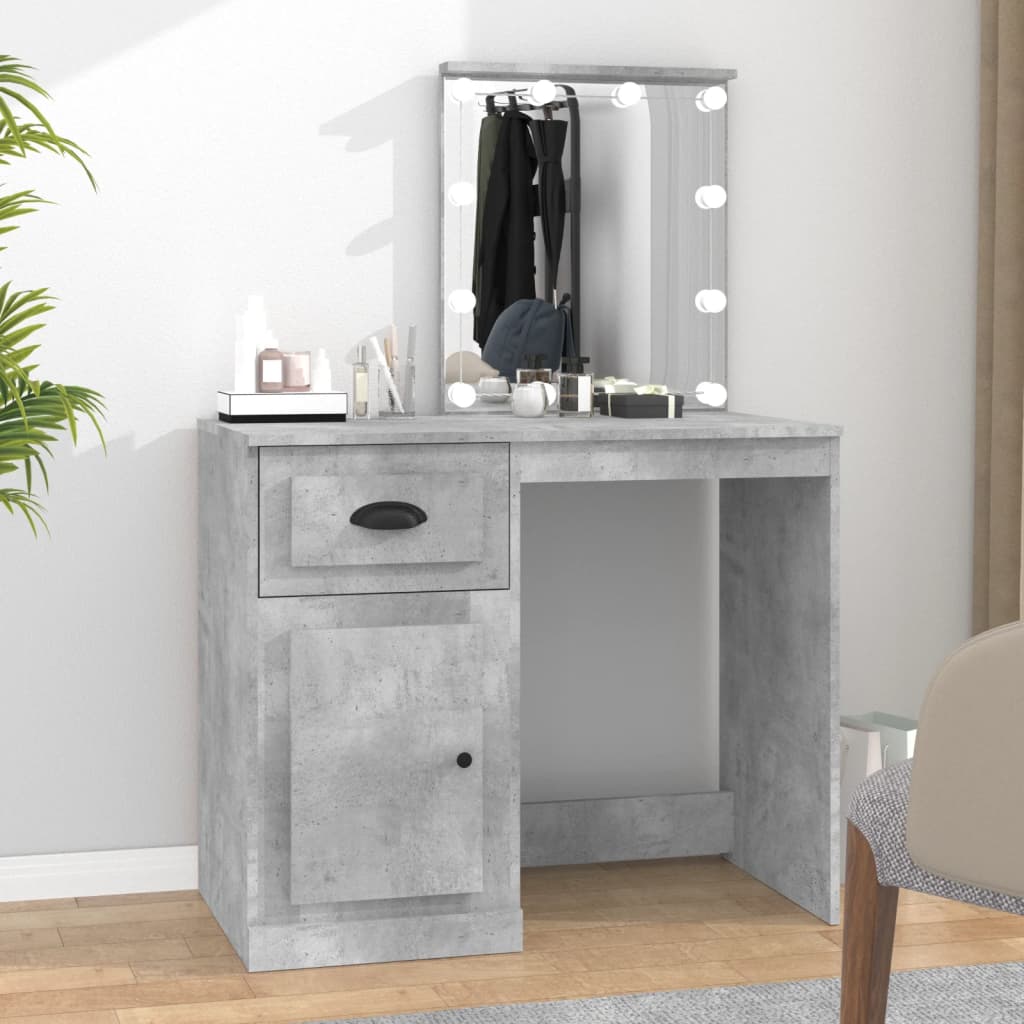 vida XL Schminktisch mit LEDs Betongrau 90x 50x 132,5 cm Holzwerkstoff