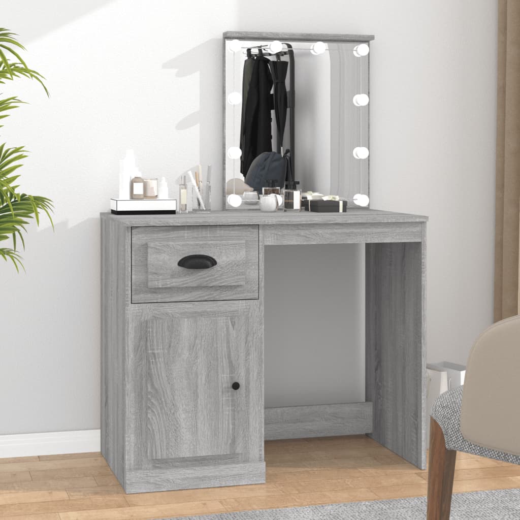 vida XL Schminktisch mit LEDs Grau Sonoma 90x 50x 132,5 cm Holzwerkstoff