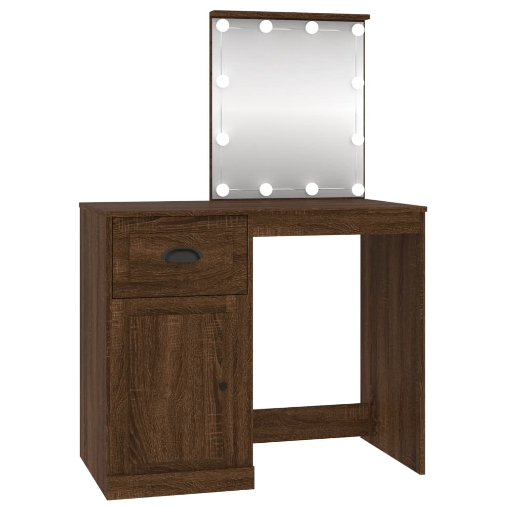 Thumbnail - vidaXL Schminktisch mit LEDs Braun Eiche 90x50x132,5 cm Holzwerkstoff