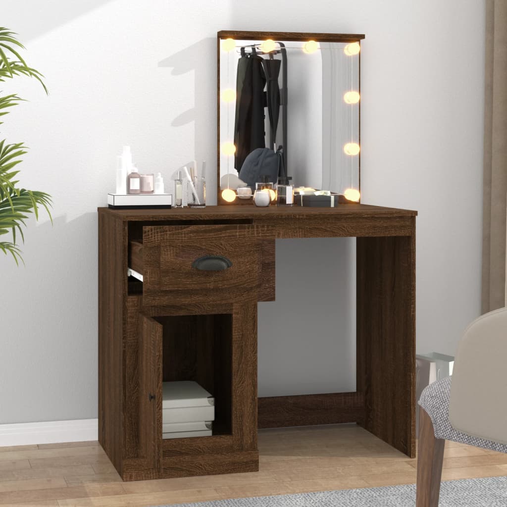 Thumbnail - vidaXL Schminktisch mit LEDs Braun Eiche 90x50x132,5 cm Holzwerkstoff