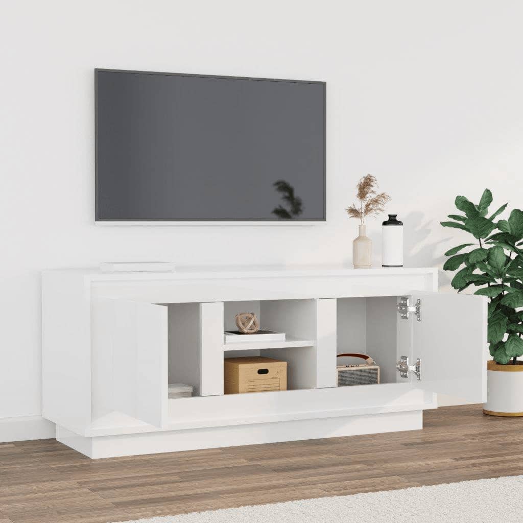 alarm rechtop Partina City Tv-meubel 102x35x45 cm bewerkt hout hoogglans wit - Décor 24