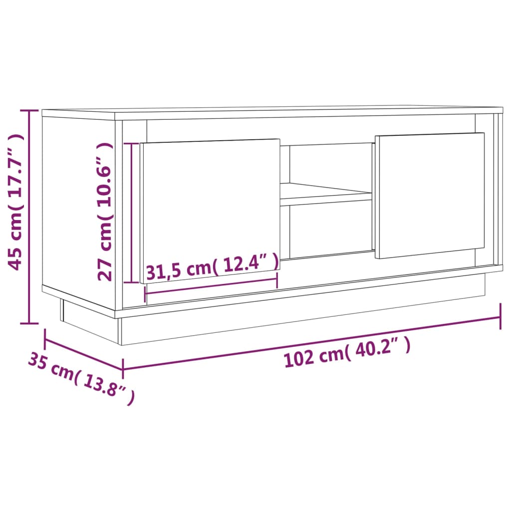 Szafka pod TV, brązowy dąb 102x35x45 cm materiał drewnopochodny