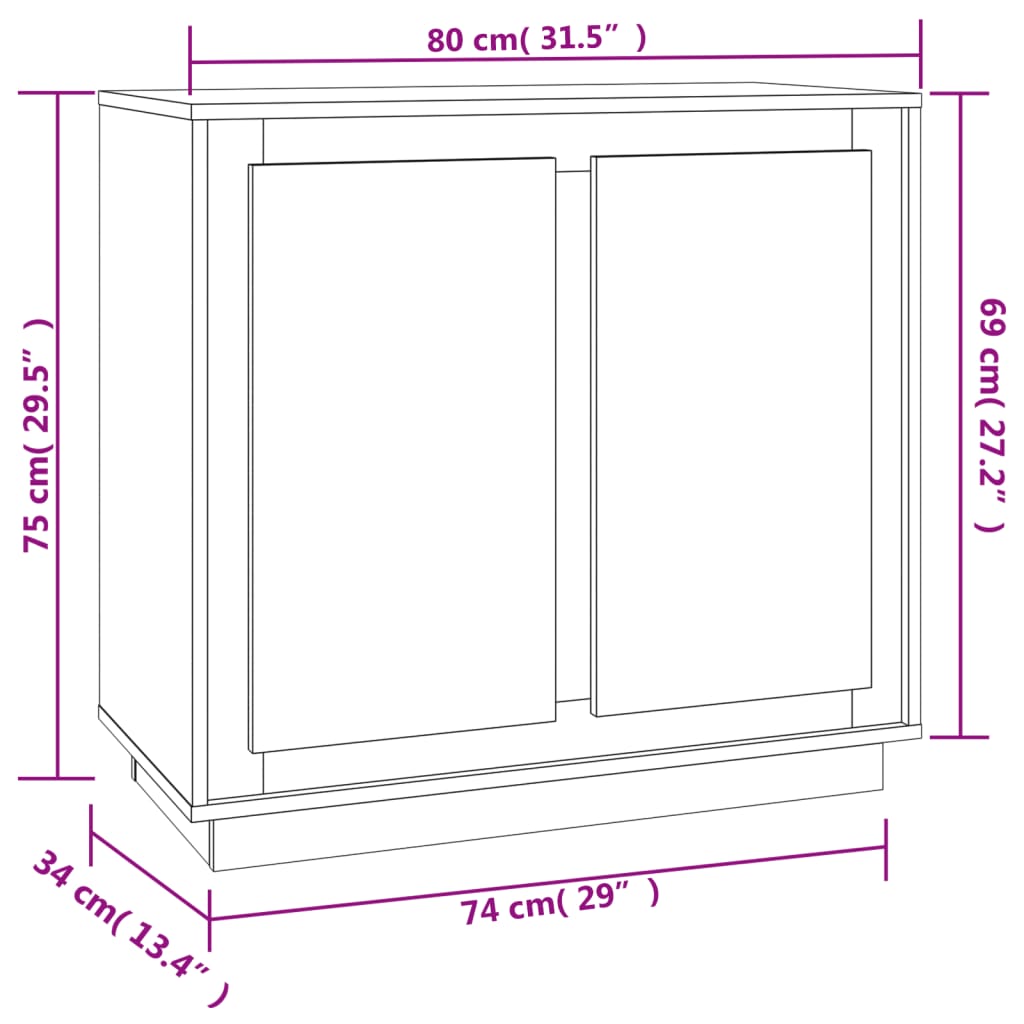 sonoma tölgy színű szerelt fa tálalóasztal 80 x 34 x 75 cm
