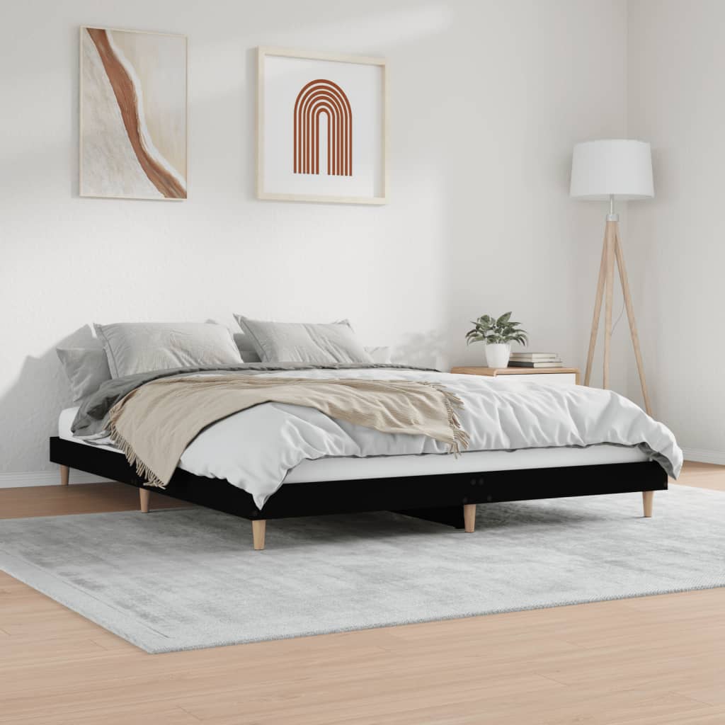Cadru de pat, negru, 200x200 cm, lemn prelucrat
