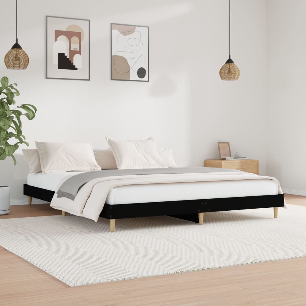 vidaXL Cadru de pat, negru, 200x200 cm, lemn prelucrat