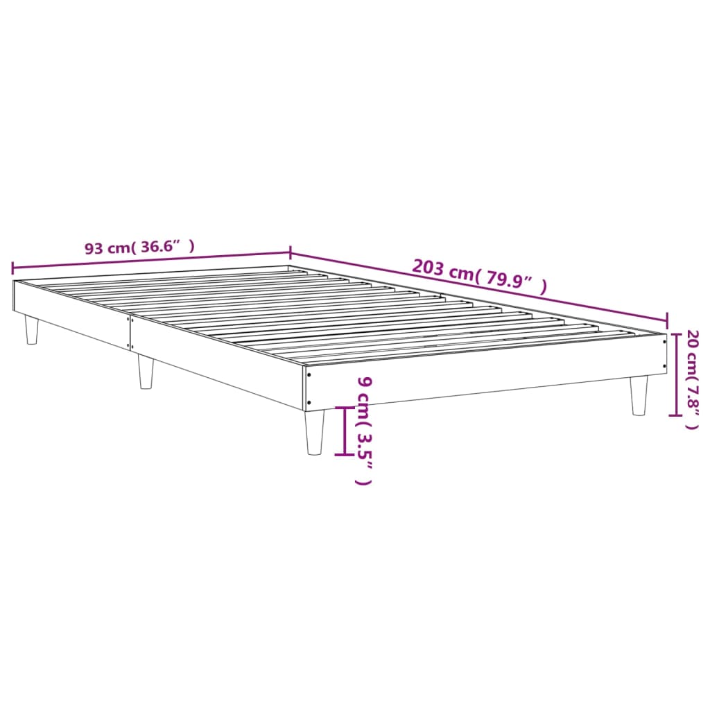 Posteljni okvir bel 90x200 cm inženirski les