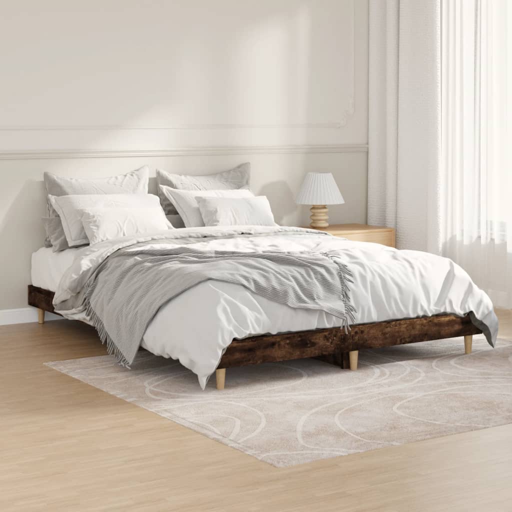 Photos - Bed VidaXL  Frame without Mattress Smoked Oak 140x190 cm Engineered Wood 