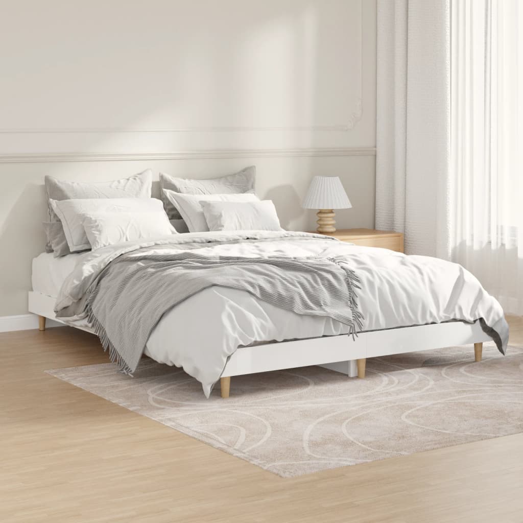 vidaXL Cadru de pat, alb extralucios, 135x190 cm, lemn prelucrat