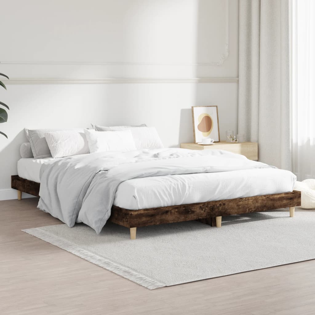 vidaXL Bedframe bewerkt hout gerookt eikenkleurig 135x190 cm, foto 2