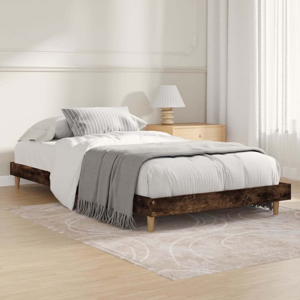 vida XL Bettgestell Räuchereiche 90x 190 cm Holzwerkstoff