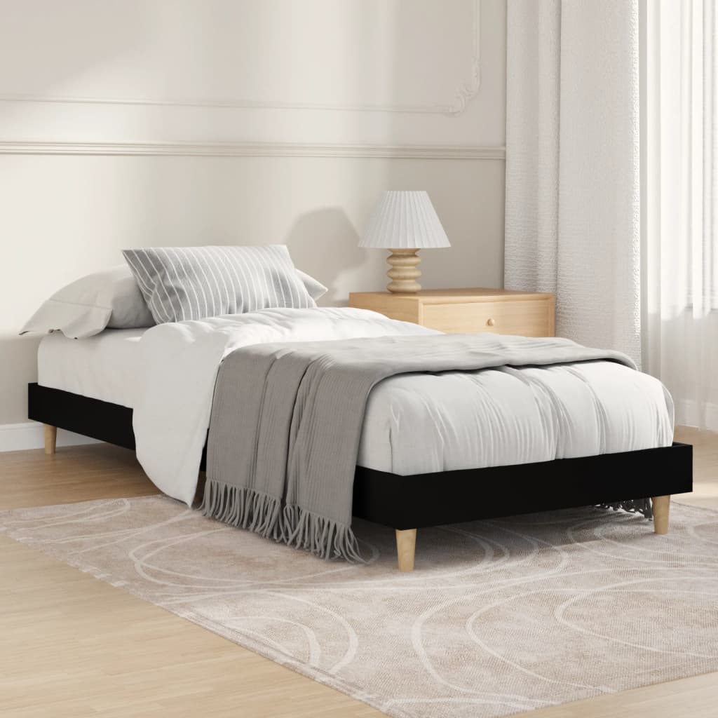 vidaXL Cadru de pat, negru, 75x190 cm, lemn prelucrat 